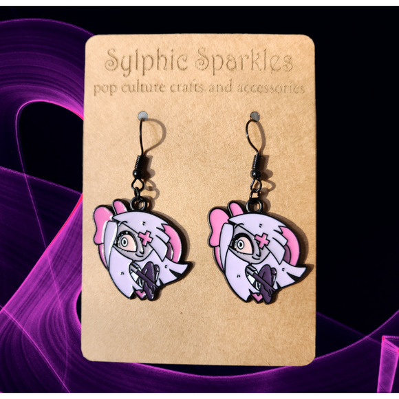 Hazbin Hotel Vaggie Enamel Charm Earrings - Picture 1 of 2